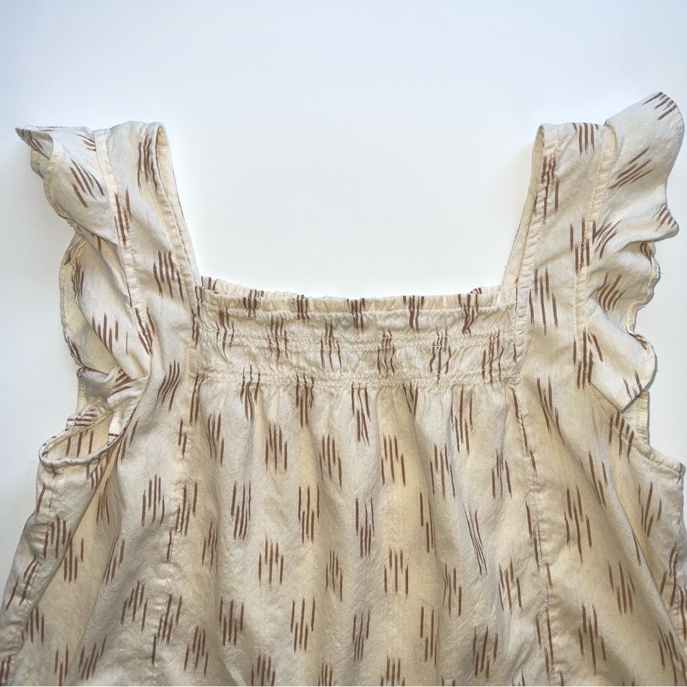 Madewell Cream Smocked Ruffle Straps Tank Top In Ikat Sz M - Picture 3 of 12